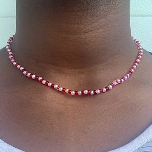 Red and White Pearl and Glass Seed Bead Bracelet